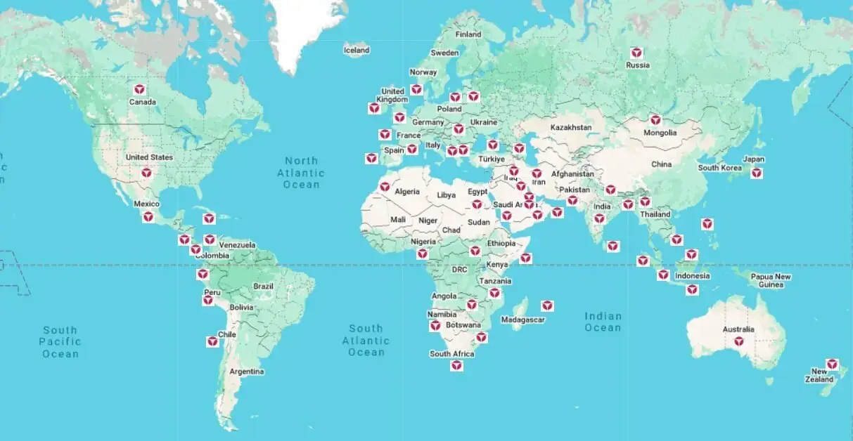 Map showing Gynecology Academy student presence across countries worldwide